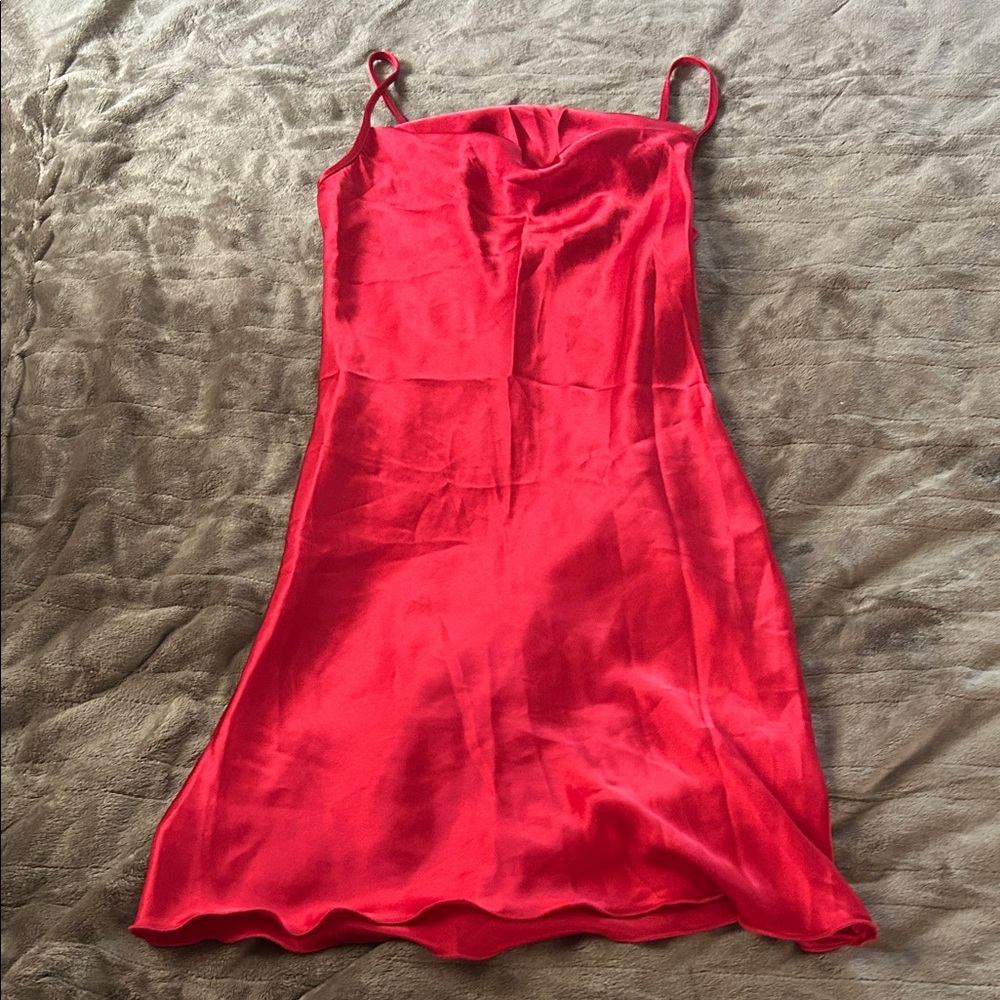 Bebe Vibrant Red Satin Dress